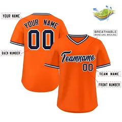 Orange Navy Classic V-Neck Pullover Baseball Jersey 2