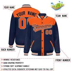 Orange Navy Color Block Varsity Bomber Baseball Jacket 2