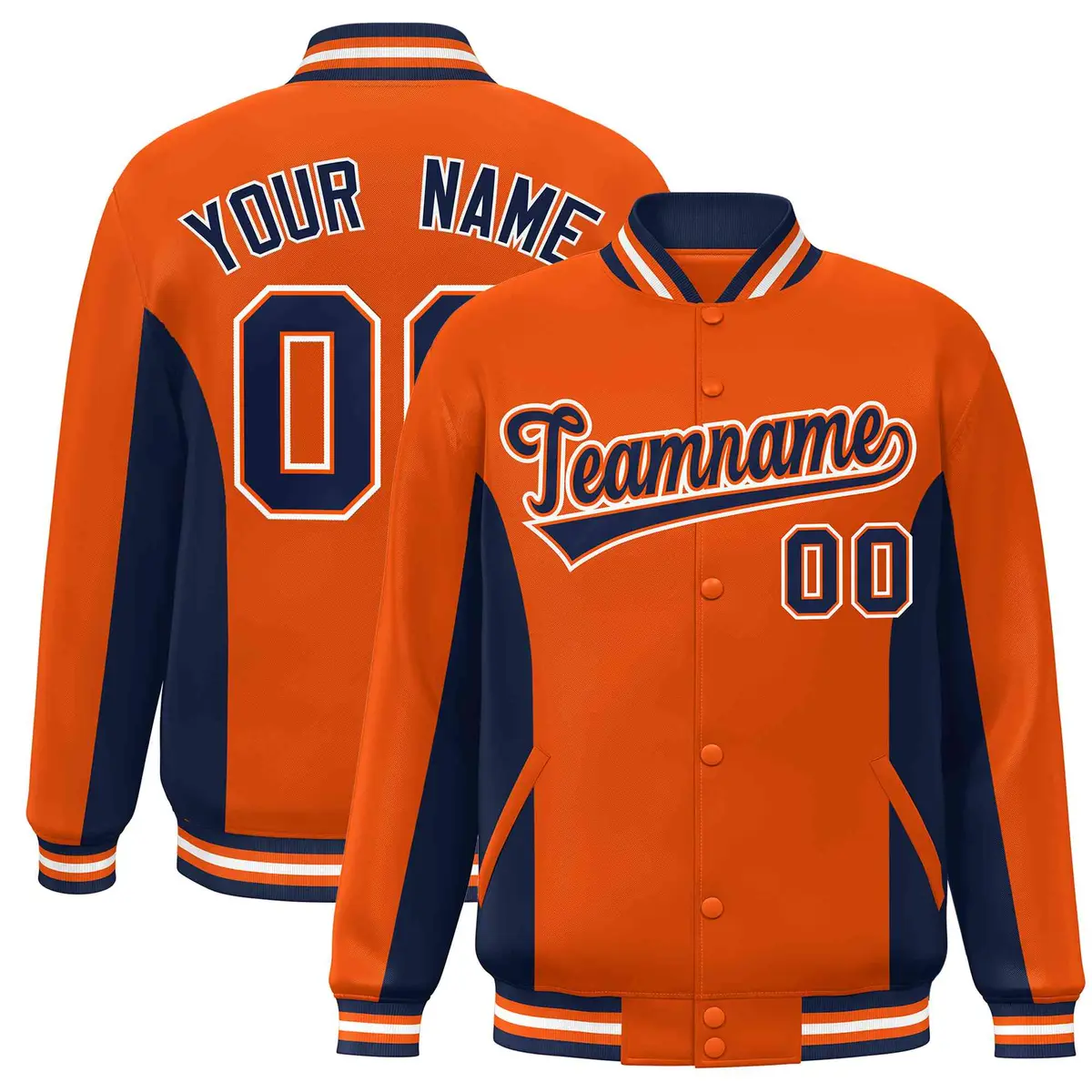 Orange Navy Color Block Varsity Letterman Baseball Jacket