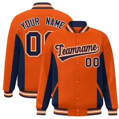 Orange Navy Color Block Varsity Letterman Baseball Jacket
