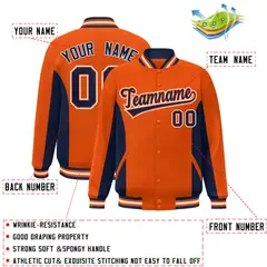 Orange Navy Color Block Varsity Letterman Baseball Jacket 2