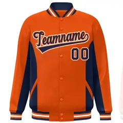 Orange Navy Color Block Varsity Letterman Baseball Jacket 3