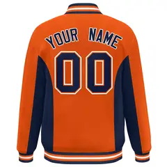 Orange Navy Color Block Varsity Letterman Baseball Jacket 4