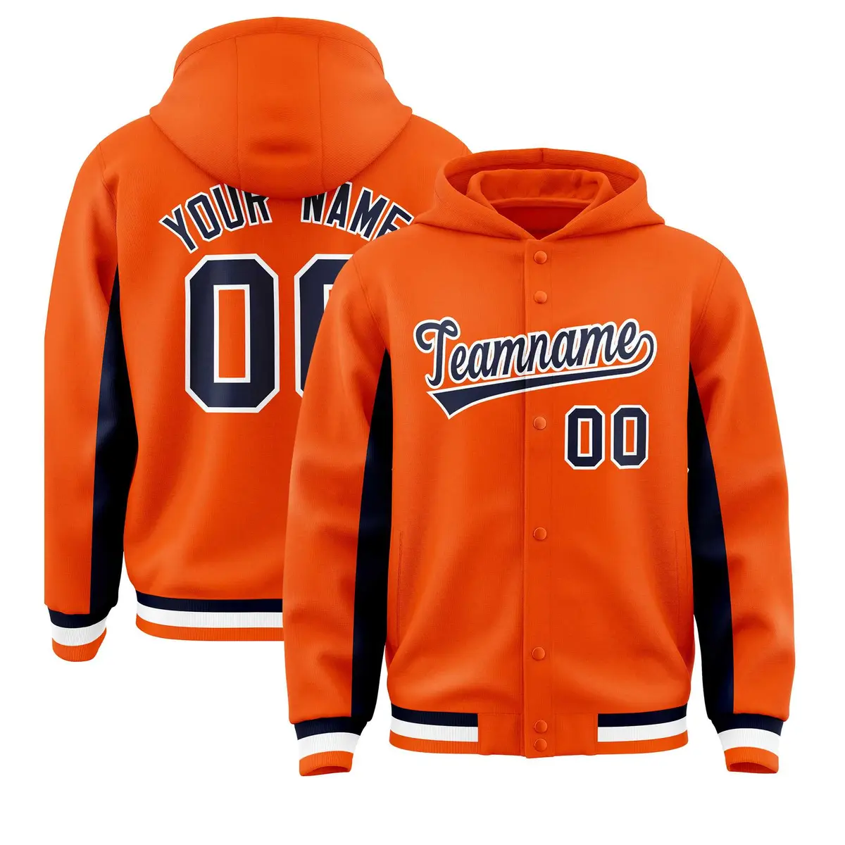 Orange Navy Color Block Varsity Letterman Jacket Hoodie
