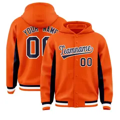 Orange Navy Color Block Varsity Letterman Jacket Hoodie