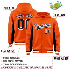 Orange Navy Color Block Varsity Letterman Jacket Hoodie 4