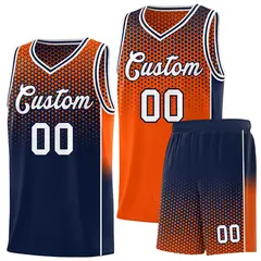 Orange Navy Dot Pattern Reversible Gradient Basketball Jersey Kits 1