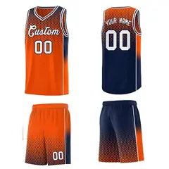 Orange Navy Dot Pattern Reversible Gradient Basketball Jersey Kits 5