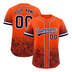 Orange Navy Floral Gradient Full Button Baseball Jersey 1