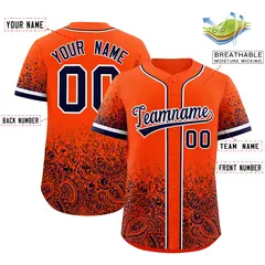 Orange Navy Floral Gradient Full Button Baseball Jersey 2
