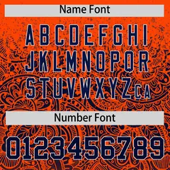 Orange Navy Floral Gradient Full Button Baseball Jersey 4