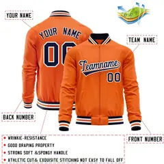 Orange Navy Full-Zip Varsity Letterman Baseball Jacket 4