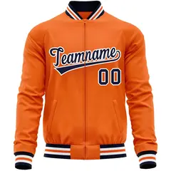 Orange Navy Full-Zip Varsity Letterman Baseball Jacket 5