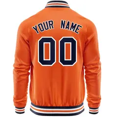 Orange Navy Full-Zip Varsity Letterman Baseball Jacket 6