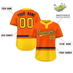 Orange Navy-Gold Color Block Two-Button Softball Jersey 2