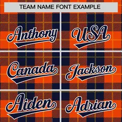 Orange Navy-Gold Plaid Varsity Letterman Baseball Jacket 3