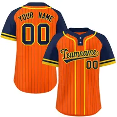 Orange Navy-Gold Stripe Raglan Two-Button Softball Jersey 1