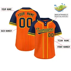 Orange Navy-Gold Stripe Raglan Two-Button Softball Jersey 2