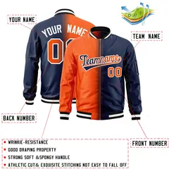 Orange Navy Gradient Full-Zip Letterman Bomber Jacket 2