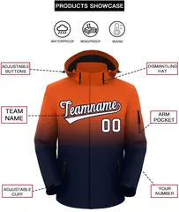 Orange Navy Gradient Hooded Waterproof Outdoor Jacket 2