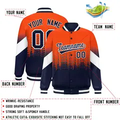 Orange Navy Gradient Polka Dot Full-Snap Letterman Jacket 2