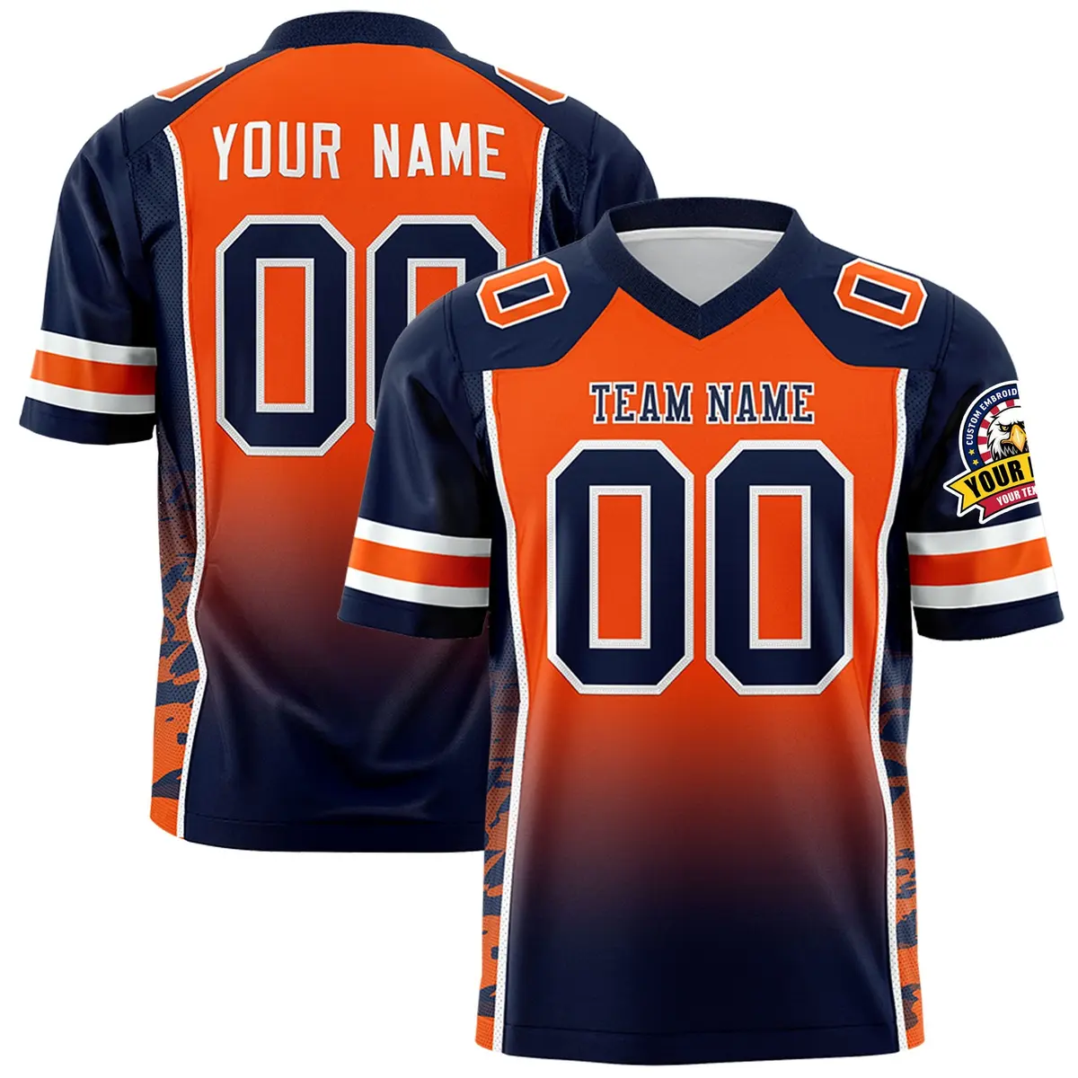 Orange Navy Gradient Side Pattern Authentic Football Jersey