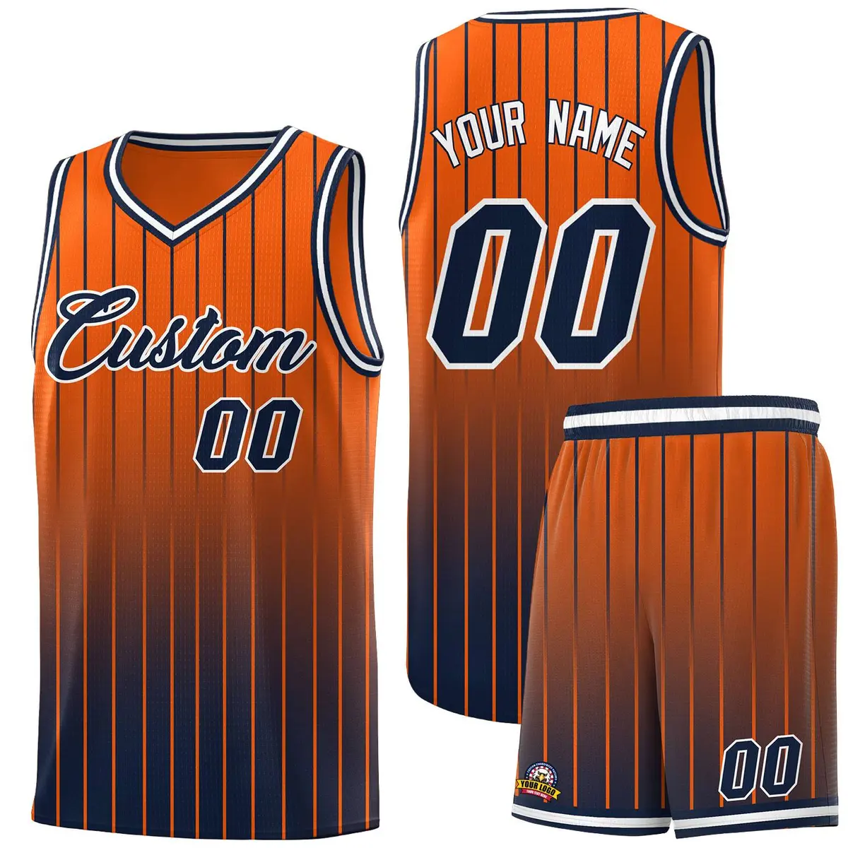 Orange Navy Gradient Stripe Fashion Basketball Jersey