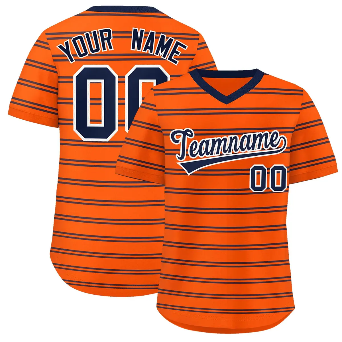Orange Navy Horizontal Stripe Pullover Baseball Jersey