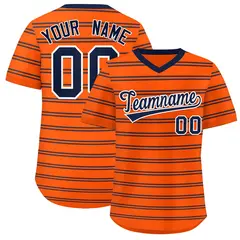 Orange Navy Horizontal Stripe Pullover Baseball Jersey 1