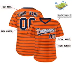 Orange Navy Horizontal Stripe Pullover Baseball Jersey 2
