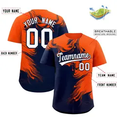 Orange Navy Ink Pattern Authentic Baseball Jersey 2