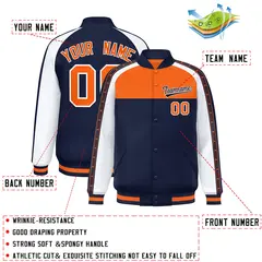 Orange Navy K-Ribbon Raglan Color Block Varsity Letterman Jacket 2