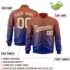 Orange Navy-Khaki Gradient Varsity Letterman Bomber Jacket 2