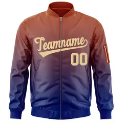 Orange Navy-Khaki Gradient Varsity Letterman Bomber Jacket 3