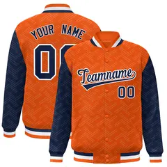 Orange Navy L Pattern Raglan Full-Snap Varsity Letterman Jacket 1