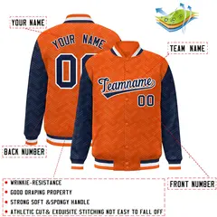 Orange Navy L Pattern Raglan Full-Snap Varsity Letterman Jacket 2