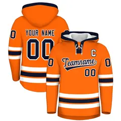 Orange Navy Lace-Up Neck Hockey Hoodie Classic Style