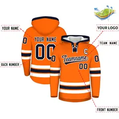 Orange Navy Lace-Up Neck Hockey Hoodie Classic Style 2