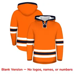 Orange Navy Lace-Up Neck Hockey Hoodie Classic Style 7