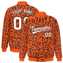 Orange Navy Leopard Graffiti Varsity Letterman Baseball Jacket 1