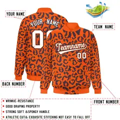 Orange Navy Leopard Graffiti Varsity Letterman Baseball Jacket 2
