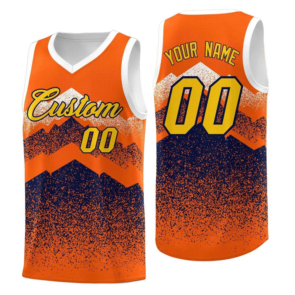 Orange Navy Mountain Fade Gradient Fashion Basketball Jersey