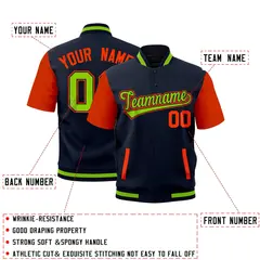 Orange Navy Neon Green Short Sleeve Full-Snap Varsity Jacket 2