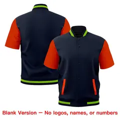 Orange Navy Neon Green Short Sleeve Full-Snap Varsity Jacket 7
