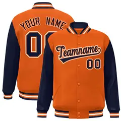 Orange Navy-Orange Raglan Sleeves Varsity Full-Snap Letterman Jacket 1