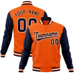 Orange Navy-Orange Raglan Sleeves Varsity Full-Snap Letterman Jacket
