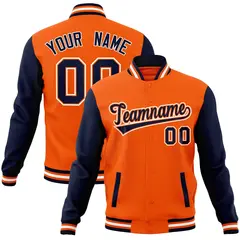 Orange Navy-Orange Raglan Sleeves Varsity Full-Snap Letterman Jacket 1