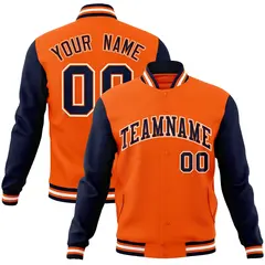 Orange Navy-Orange Raglan Sleeves Varsity Full-Snap Letterman Jacket 1