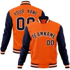 Orange Navy-Orange Raglan Sleeves Varsity Full-Snap Letterman Jacket 1