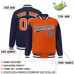 Orange Navy Pinstripe Raglan Varsity Letterman Baseball Jacket 2